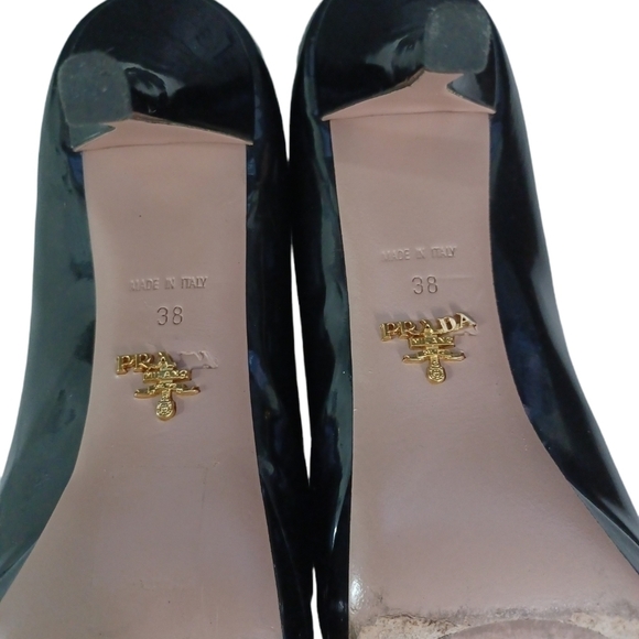 PRADA Black Vernice Patent Leather Peep Toe Heels Stilletos w Platforms … - Picture 11 of 13